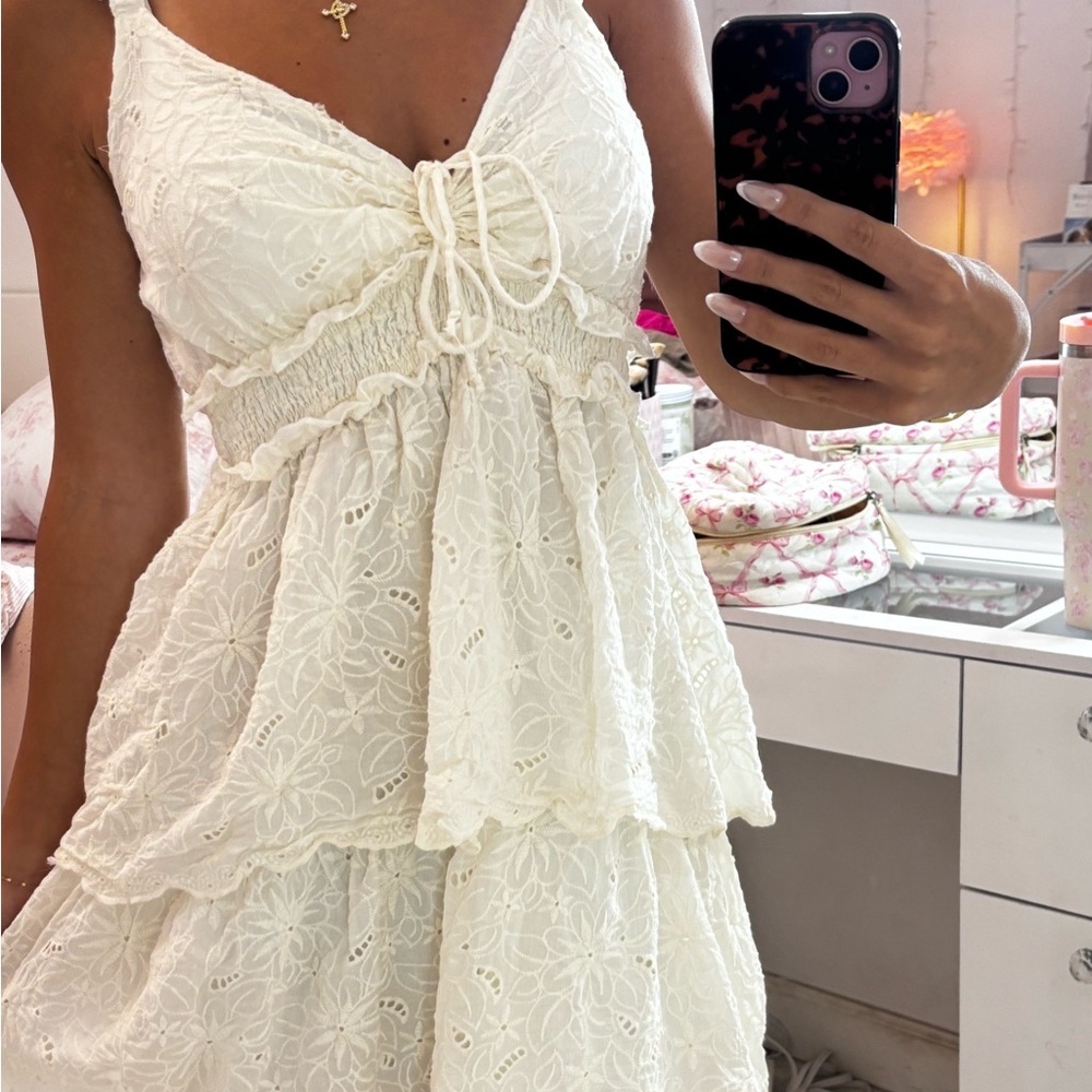 Olivaceous White Lace Dress